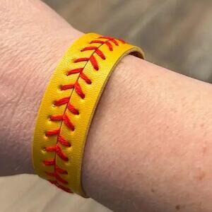 Adjustable Baseball Stitches Wrap Bracelets Yellow Red